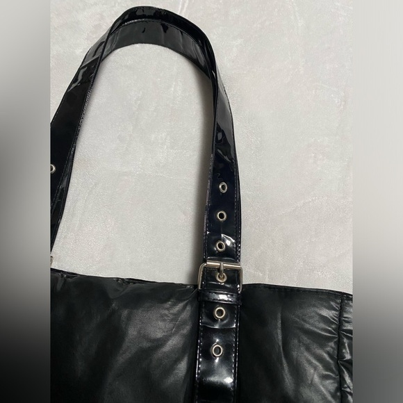 Large Black Puffer Nylon Padded Tote Handbag - Picture 6 of 13